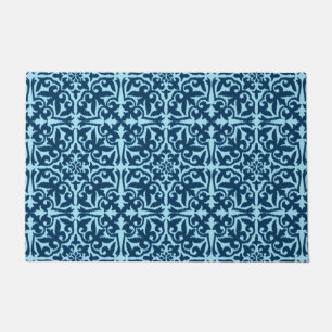 Ikat Damask Pattern, Dark Indigo and Light Blue Doormat