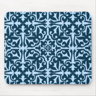Ikat damask pattern - Dark Indigo and Light Blue Mouse Pad