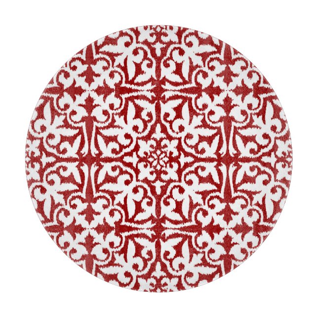 Ikat damask pattern - Dark Red and White Cutting Board (Front)