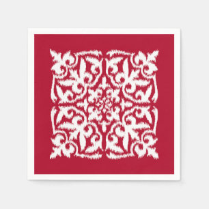 Ikat damask pattern - dark red and white napkin