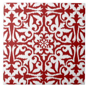 Ikat damask pattern - Dark Red and White Tile
