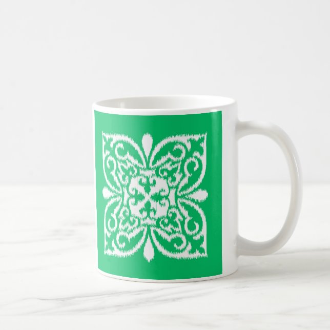 Ikat damask pattern - jade green and white coffee mug (Right)