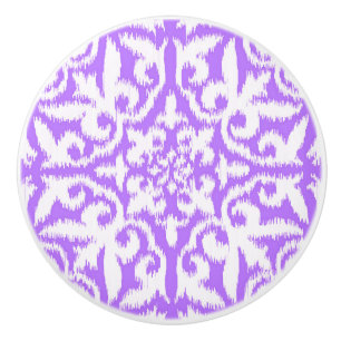 Ikat damask pattern - lavender and white ceramic knob