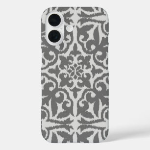 Ikat damask pattern - Light and Medium Grey iPhone 16 Case