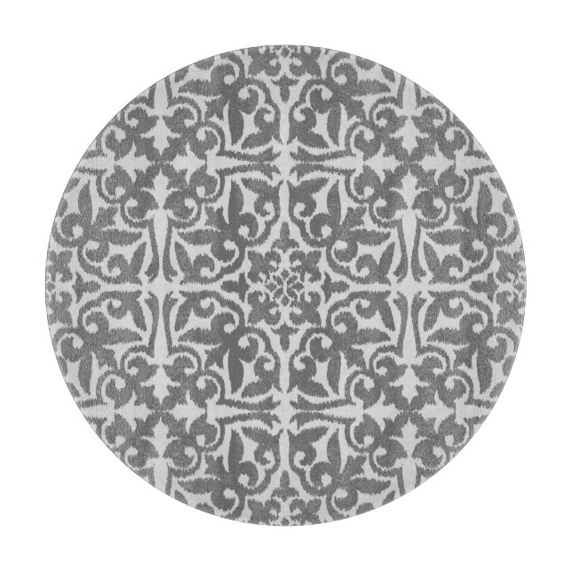 Ikat damask pattern - Light and Medium Grey Cutting Board (Front)