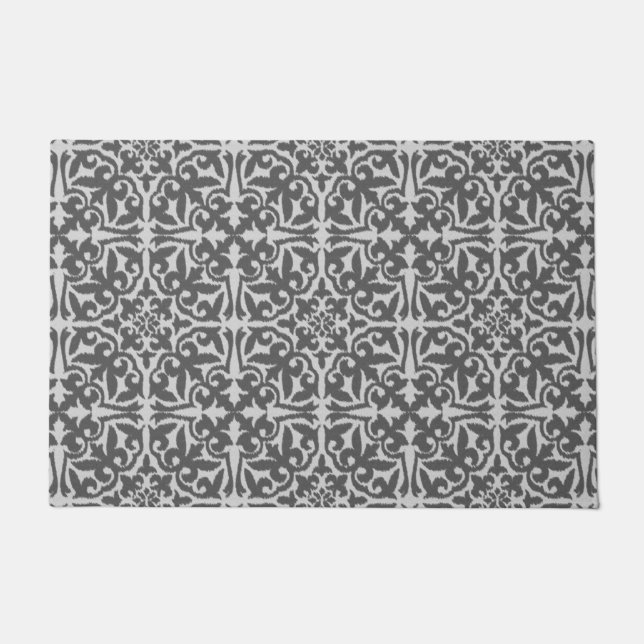 Ikat Damask Pattern, Light and Medium Grey Doormat (Front)