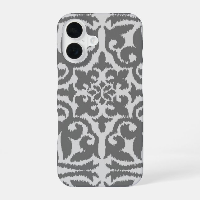 Ikat damask pattern - Light and Medium Grey iPhone 16 Case (Back)
