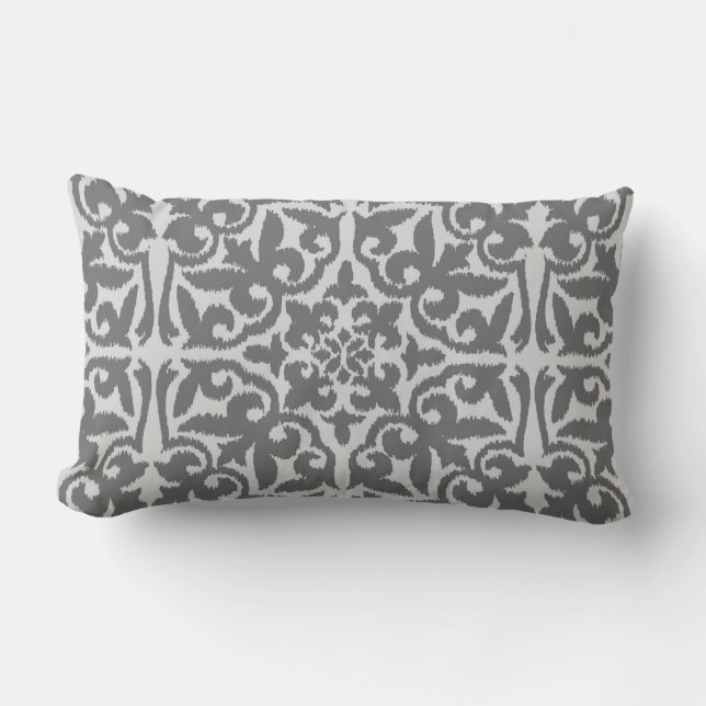 Ikat damask pattern - Light and Medium Grey Lumbar Cushion (Front)