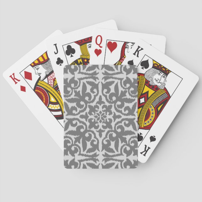 Ikat damask pattern - Light and Medium Grey  Playing Cards (Back)