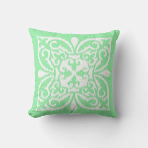 Ikat damask pattern - mint green and white cushion