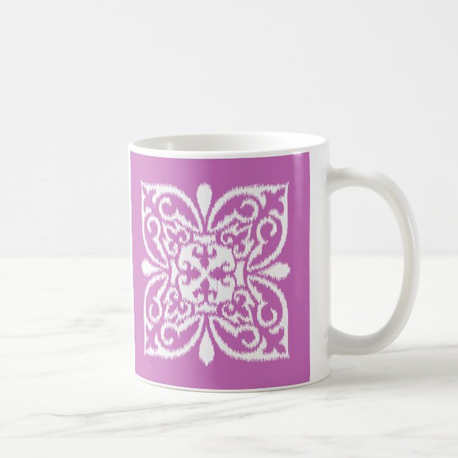 Ikat damask pattern - orchid and white coffee mug (Right)