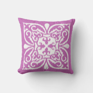 Ikat damask pattern - orchid and white cushion