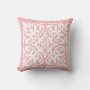 Ikat damask pattern - shell pink and white cushion