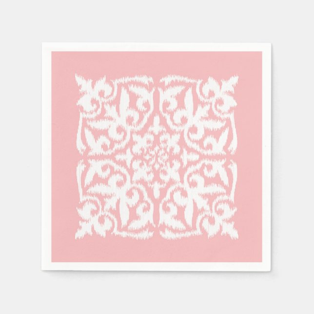 Ikat damask pattern - shell pink and white napkin (Front)