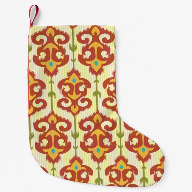 Ikat damask pattern small christmas stocking (Front)