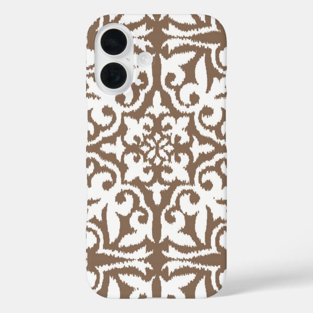 Ikat damask pattern - Taupe Tan and White Case-Mate iPhone Case (Back)