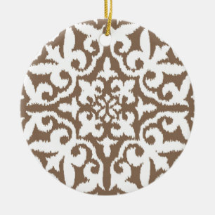 Ikat damask pattern - Taupe Tan and White Ceramic Tree Decoration