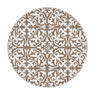 Ikat damask pattern - Taupe Tan and White Cutting Board