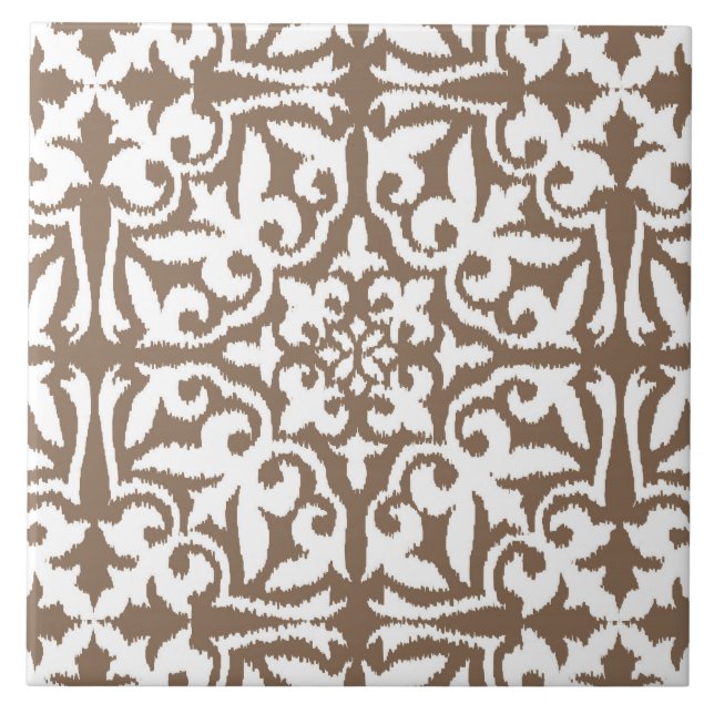 Ikat damask pattern - Taupe Tan and White Tile (Front)