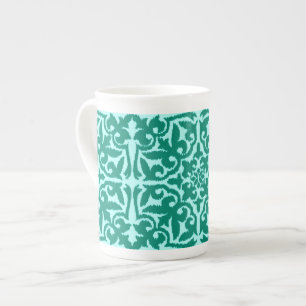 Ikat damask pattern - Turquoise and Aqua Bone China Mug
