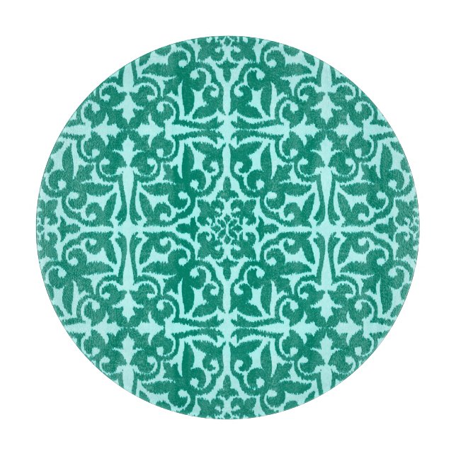 Ikat damask pattern - Turquoise and Aqua Cutting Board (Front)