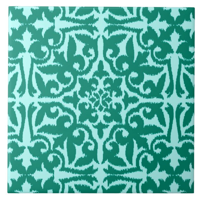 Ikat damask pattern - Turquoise and Aqua Tile (Front)