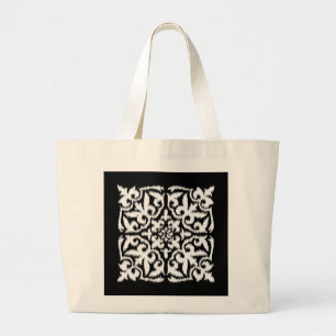 Ikat damask pattern - white and black large tote bag