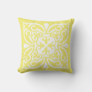 Ikat damask pattern - yellow and white cushion