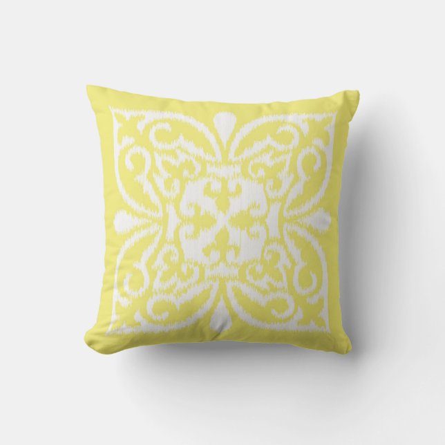 Ikat damask pattern - yellow and white cushion (Front)