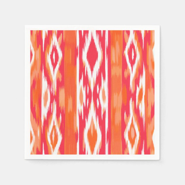 Ikat Design Paper Napkins Orange and Pink (Front)