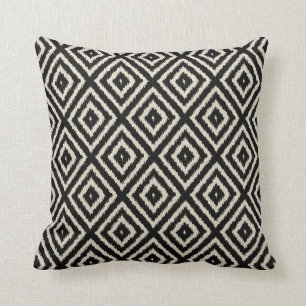 Ikat Diamond Pattern in Black and Cream Cushion