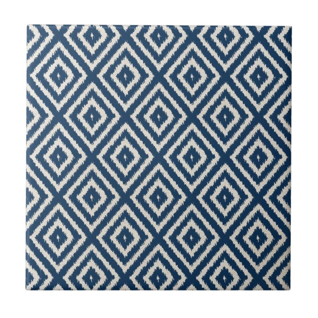 Ikat Diamond Pattern in Navy Blue and Cream Tile (Front)