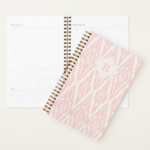 Ikat Diamond Pattern in Pastel Pink Monogram Planner