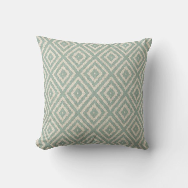 Ikat Diamond Pattern in Seafoam Green Cream Cushion (Front)