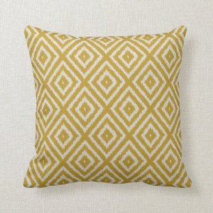 Ikat Diamond Pattern Mustard Yellow and Cream Cushion
