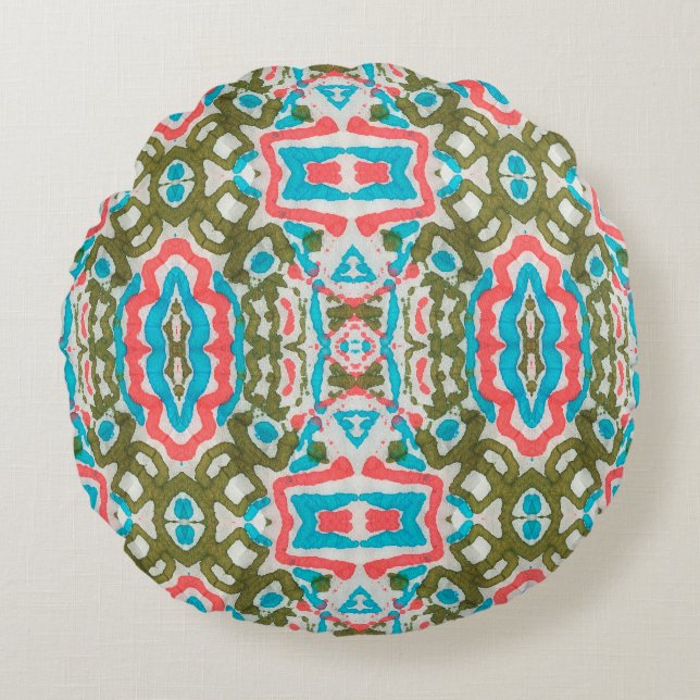 Ikat Ethnic Abstract Pattern. Shaman Pattern. Peni Round Cushion (Front)