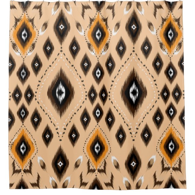 Ikat Ethnic Geometric Folklore Pattern Shower Curtain (Front)