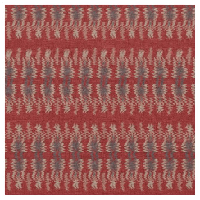 Ikat Fabric Stripes Pattern in Red Grey White (Close Up)