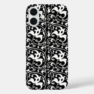 Ikat Floral Damask - Black and White iPhone 16 Plus Case