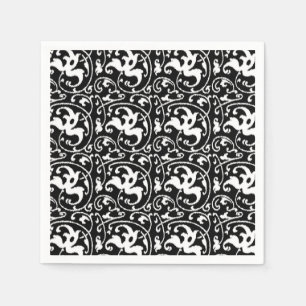 Ikat Floral Damask - Black and White Napkin