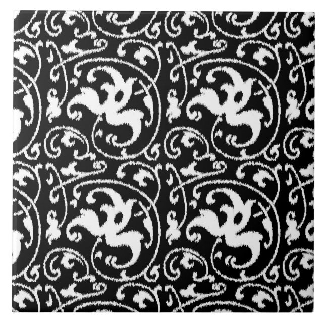 Ikat Floral Damask - Black and White Tile (Front)