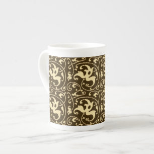 Ikat Floral Damask - Chocolate Brown and Tan Bone China Mug