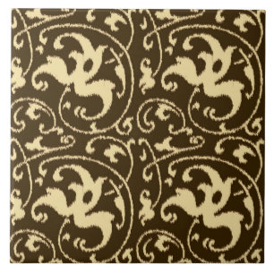 Ikat Floral Damask - Chocolate Brown and Tan Tile