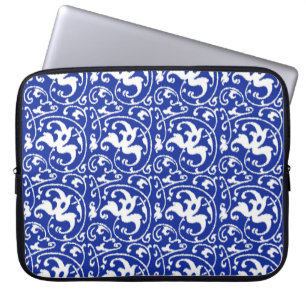 Ikat Floral Damask - Cobalt Blue and White Laptop Sleeve