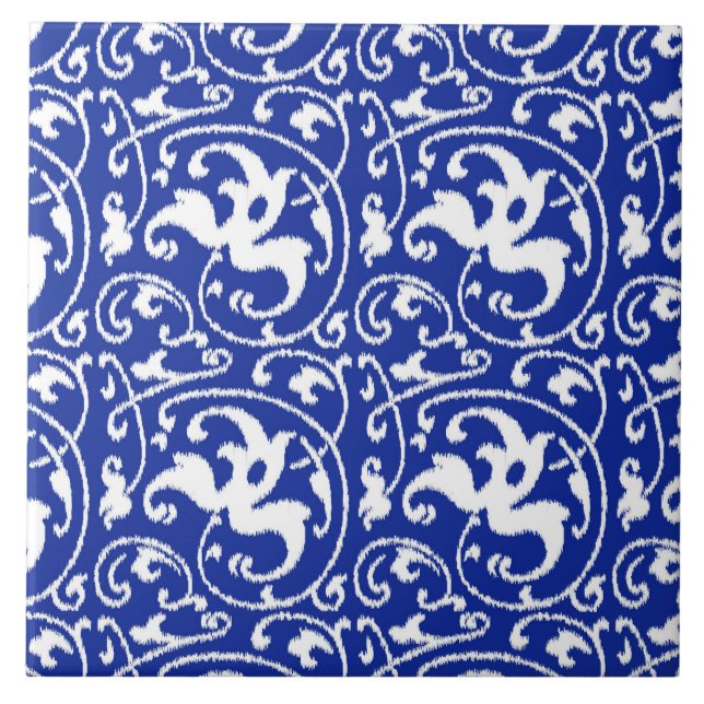 Ikat Floral Damask - Cobalt Blue and White Tile (Front)
