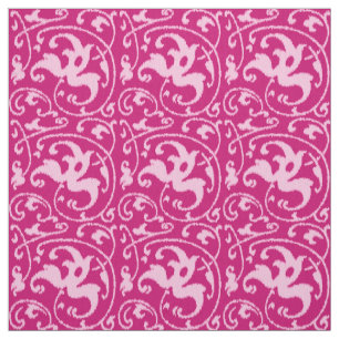 Ikat Floral Damask - Fuchsia and Pale Pink Fabric