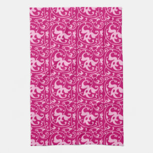 Ikat Floral Damask - Fuchsia and Pale Pink Tea Towel