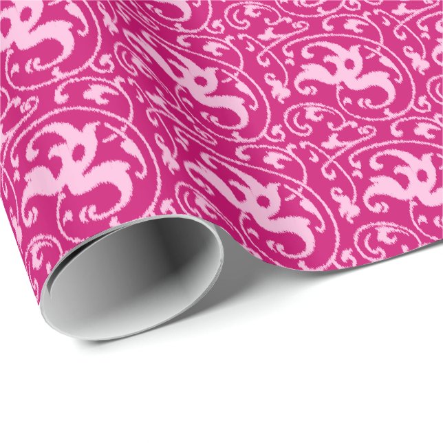 Ikat Floral Damask - Fuchsia and Pale Pink Wrapping Paper (Roll Corner)