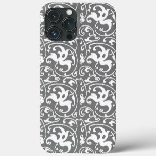 Ikat Floral Damask - Grey / Grey and White iPhone 13 Pro Max Case