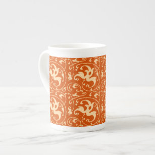Ikat Floral Damask - Mandarin Orange Bone China Mug